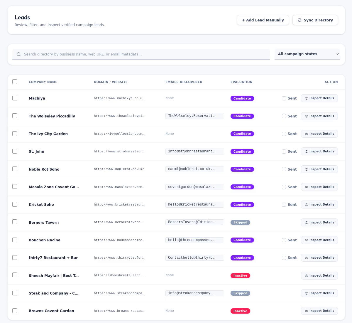 Datalyzt Lead list screenshot